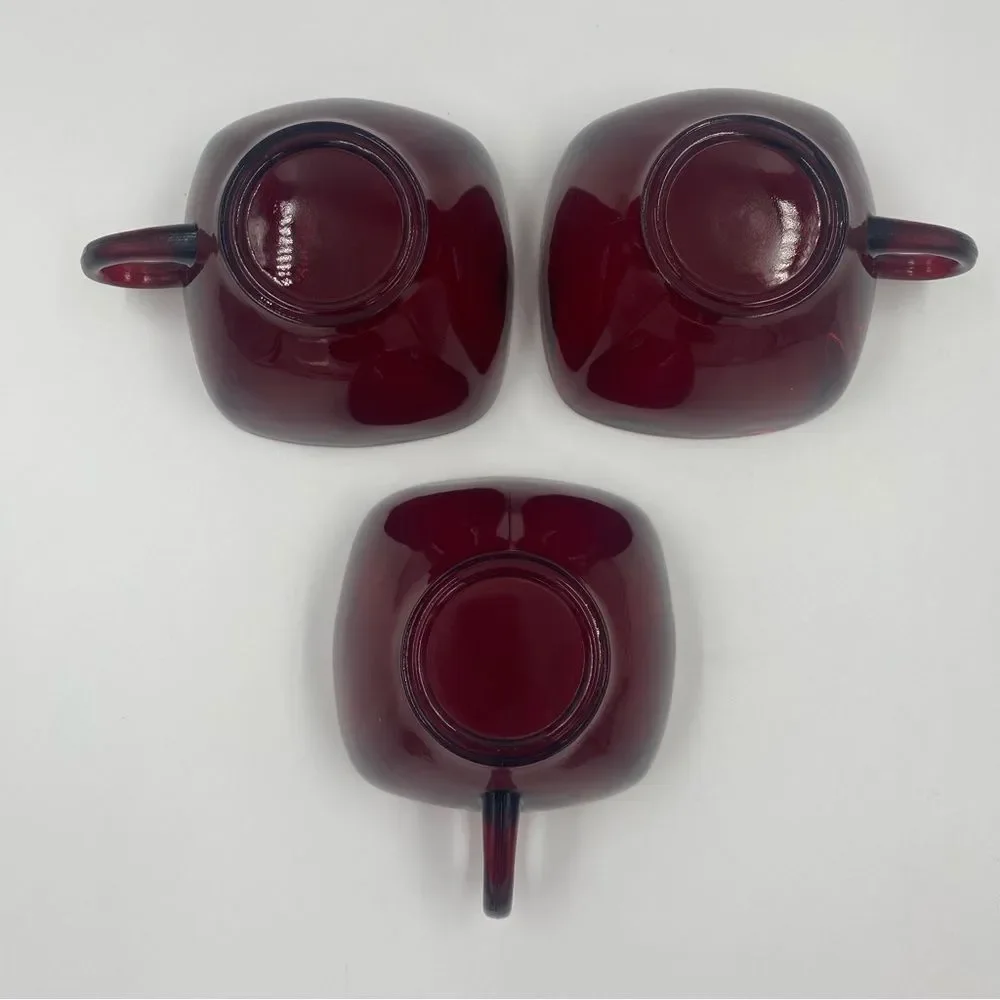 Vintage Anchor Hocking Square Glass Teacup Set‎ of 3